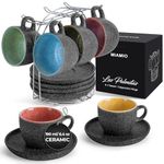 MIAMIO – 190 ml Ceramic Stackable Cappuccino Cup with Saucers and Metal Stand – Set of 6 Stoneware Cappuccino Mug Set for Specialty Coffee Drinks, Americano, Latte – Las Palmitas Collection