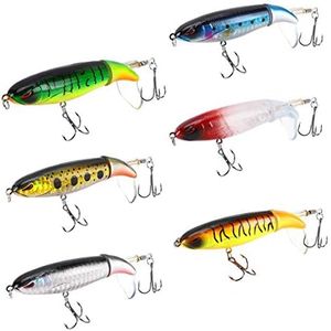 6PCS Whopper Plopper Bass Lures Fishing Lures for Bass, Topwater Bass Lure with Floating Rotating Tail Bait, Bass Fishing with Barb Treble Hooks, 4.05inch/ 0.46oz