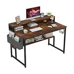 CAIYUN 47 Inch Computer Desk, Home Office Desk with Storage Shelf and Bookshelf Storage Bag, Study Table Writing Table Modern Design Simple Style Space Saving, Rustic Brown