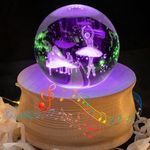 Music Box, 3D Crystal Ball Music Box with RGB Light Projection, 360 Rotating Wooden Base Night Light, Best Gift- Valentine's Day Birthday Girls Boys Women Mom, Room Decor