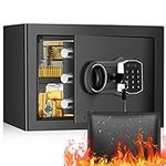 1.2 Cub Home Safe Fireproof Waterproof, Fireproof Safe Box with Fireproof Money Bag, Digital Keypad Key and Removable Shelf, Personal Small Safe Box for Home Firearm Money Medicines Valuables