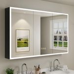 Buruis 60 x 32 Inch Medicine Cabinet with LED Lights and Mirror, Recessed/Wall Mounted Bathroom Cabinet, 3-Color Light, Defogger, Memory Function, Outlet & USB, Dimmer, Black
