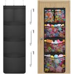 Lifewit Over Door Toy Storage, 1 Pack Stuffed Animal Organiser with 5 Expandable Mesh Pockets, Breathable Hanging Kid Plush Net Hammock Baby Toy Holder for Wardrobe, Nursery, Bedroom, Bathroom, Black