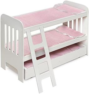 Badger Basket Trundle Doll Bunk Bed with Ladder Fits American Girl Dolls, White/Pink