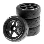 Chanmoo 1/8 RC On Road Tires and Hard Plastic Drift Wheels 17mm Hex Rally Racing Tyres for 1:8 Scale Touring Street Car Tamiya HPI WR8 HSP Hobao ARRMA Redcat Losi Kyosho VRX W10 4PCS (Black)