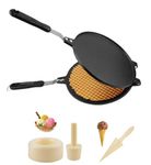 THW® Commercial Teflon Coated Non Stick Waffle Maker with Ice Cream Cone and Bowl Mould (Fuel Gas Stoves Only)