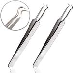 Set of 2 Stainless Steel Curved Hook Tipped Precision Tweezers Blackheads Whiteheads Removers Extractors for Acne Pimples Comedones Blemishes or Splinters Removal and Ingrown Hair Treatments