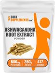 BulkSupplements.com Ashwagandha Root Extract Powder - Ashwagandha Supplement, Ashwagandha Powder - from Ashwagandha Root - Vegan & Gluten Free, 600mg per Serving, 250g (8.8 oz) (Pack of 1)