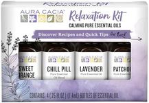 Aura Cacia - Discover Relaxation Kit | Essential Oils | Lavender, Patchouli, Sweet Orange, and Chill Pill | Each 0.25 fl oz.