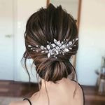 Bride Wedding Hair Comb,Pearl Flower Hair Piece,Bridal Crystal Leaf Hair Vine Comb Wedding Hair Accessories for Women Girls Bridemaid silver