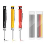 5 Pcs Set Work Pencils for Builders, Metal Carpenter Pencils with Sharpeners and Tracer Refills, Construction Joinery Tools Pro Deep Hole Marking Pencils
