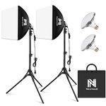 Softbox Lighting Kit, NiceVeedi 2-Pack 16'' x 16'' Softbox Photography Lighting Kit with 63” Tripod Stand & 5400K 450W Equivalent LED Bulb, Continuous Lighting for Photography/Video Record