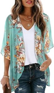 Womens Kimonos Bathingsuit Cover Ups Floral Cardigan 3/4 Sleeves Shrug Summer Tops Resortwear(Aqua Blue,S)