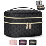 IGOLUMON Makeup Bag Toiletry Bag Women Travel Cosmetic Bag Waterproof Toiletries Bag Quilted Make Up Bag Organizer Double Deck Makeup Bags Cosmetic Makeup Pouch Skincare Bag Portable Black