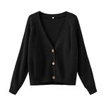 TASAMO Women's Long Sleeve Knit Sweater Open Front Cardigan Button Loose Outerwear, 01 Black, Medium