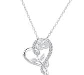 Nilu's Collection Stylish Silver Plated CZ Chain Pendent Set for Women, Heart Shaped Pendant with Rose Design (Silver)