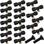 20 Pack Misting Nozzles Kit Include 20 Brass Misting Nozzles 20 Water Misting Nozzle Tees Thread 1/4 Inch and 2 Black Plug for Patio Misting System Outdoor Cooling System Garden Water Mister