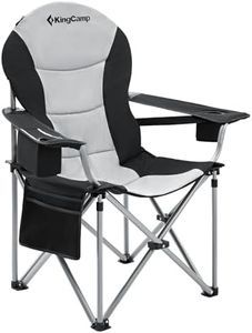 KingCamp Lumbar Back Padded Oversized Folding Camping Chair with Cooler Bag Armrest and Cup Holder, Heavy Duty Supports 350 Lbs for Fishing Sports Picnic, Black/MediumGrey (KC3888)
