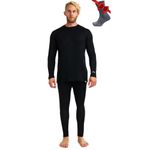 Merino Wool Baselayer Mens Set - Lite, Midweight, Heavyweight Merino Wool Thermal Underwear for Men Top and Bottom + Socks (Medium, 165 LITE Black)