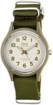 Citizen Q&Q E05A-006VK Women's Watch, Analog Solar, Water Resistant to 10 ATM, Nylon Strap, Green, green, Classic