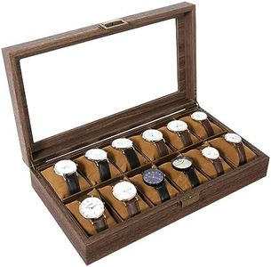 Uten Boîte à Montres avec 12 Compartiments, Écrin à Montres pour Hommes, Vitrine de Montres, Boîte de Rangement pour Montres avec Coussin Amovible, Grain de Bois