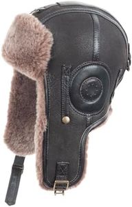 Zessano Shearling Sheepskin Leather Aviator Russian Ushanka Trapper Winter Fur Hat Unisex Cold Weather Pilot Hats for Men Women (X-Large, Brown)