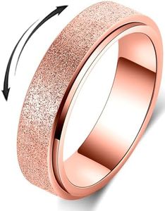 Anxiety Ring for Women Fidget Spinner Ring Fidget Toys Adults Titanium Stainless Steel Thumb Ring 6mm Wide Rose Gold Size 9