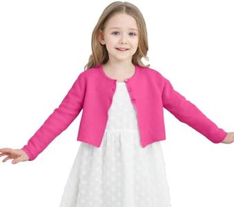 Girls' Long Sleeve Knitted Bolero Cardigan Kids Button Closure Shrug Sweaters Cropped Jacket Cover Up Tops Hot Pink 9-10 Years