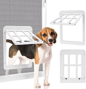 Ownpets Dog Screen Door, Inside Door Flap 11x13 Inch, Lockable Pet Screen Door Magnetic Closure Sturdy Doggie Door,White