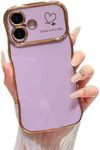 ZTOFERA for iPhone 16 Case 6.1 inch,Cute Curly Wave Frame Case with Love Heart Pattern,Luxury Plating Edge Full Camera Protection Shockproof Phone Case for Women Girls-Light Purple