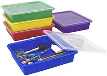 Storex Letter Size Flat Storage Tray – Organizer Bin with Non-Snap Lid for Classroom, Office and Home, Assorted Colors, Pack of 5 (62534U05C)