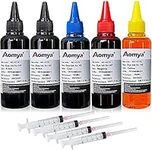 Aomya 5x100ml Ink Refill Kit for HP 61 60 62 63 950 951 564 920 901 Inkjet Printer Cartridges Refillable Cartridge CIS CISS System (2 Black, 1 Cyan, 1 Magenta, 1 Yellow)