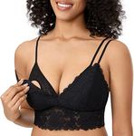 MOMANDA Women's Plus Size Nursing Bra Lace Bralette Wireless Padded Maternity Breastfeeding Bras Black Medium