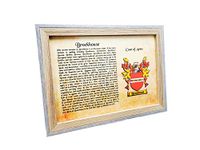 AGS-Designs YOUR FAMILY NAME AND COAT OF ARMS - ON BRUSHED GOLD METAL PLAQUE IN 2 TONE WOOD EFFECT FRAME - KEEPSAKE