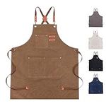 JILANLO Chef Apron for women men,Adjustable Canvas Apron with Large Pockets,Crossback,Waterproof Cooking Chef Apron for ketchen,Garden,Craft Workshop and Garage(Brown)