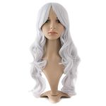 MapofBeauty 24 Inch/60cm Charming Synthetic Fibre Long Wavy Women's Party Wig (Silver Grey)