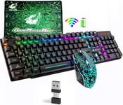 Wireless Keyboard Mouse Combo Rainbow Backlit 2.4G Rechargeable 3000mAh Battery 104 Keys Gaming Keyboard + 2400DPI 6 Buttons Optical Rainbow LED Gaming Wireless Mouse + Mouse Pads for PC Laptop