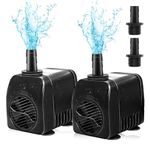 2 Pack 400GPH Submersible Water Pump25W，Ultra-Quiet Fountain Pump with 4 Nozzles 6.9ft Max Lift Height 5 FT Power Cord1400L/H for Fish Tank, Pond, Hydroponics System, Anti-Dry Adjustable