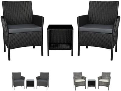 ALFORDSON 3pcs Outdoor Patio Furniture Garden Sofa, PE Wicker Rattan Lounge Chair and Glass Coffee Table 3 Pieces Setting, UV-Resistant Conversation Set with Steel Frame & Cushions, Black