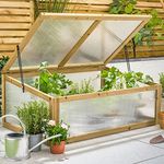 Christow Raised Bed Cold Frame Greenhouse, FSC Wooden Garden Grow House for Vegetables & Plants, Polycarbonate UV-Stabilised Panels for Strong, Healthy Growth, Natural Wood, 100cm x 65cm x 40cm