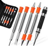 HORUSDY 5-Piece Multitool Nail Setter Set, Heavy Duty Automatic Center Punch, Dual Head Nail Set, Dual Head Center Punch, Hammerless Cold Chisel, Hinge Pin Remover Punch