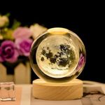 Flexi Madhav Moon Crystal Ball Night Light,2.4 Inch Glass Ball Night LED Lamp with Woodern Base,Decorations Gifts for Men,Women,Kids,Boys,Girls,Teens (Crystal Ball Moon LAMP)