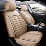 CARBINIC Car Seat Cover Protector | Nappa Leather | Universal Fit Seat Cover for Car, Sedans & SUVs | 3 Rear & 2 Front Seat Covers with Head Covers | Car Accessories | Set of 5 (Beige)