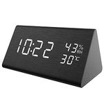 ORIA Wooden Alarm Clock, Digital Desk Clock, 3 Levels Brightness, Voice Control, LED Display, 3 Alarm Settings, Display Temperature Humidity Time Date Week for Home, Office, Kids