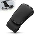 BILIONE Magnetic Leather Sunglass Holder, Eyeglass Hanger Clip for Car Sun Visor, Suitable for Different Size Eyeglasses (Black)