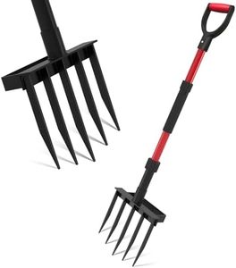 Pitch Fork for Garden, 5-Tine Heavy Duty Pitchfork with Tilt Bracket, 41 Inch Gardening Fork for Digging, Composting, Spading, Cultivating Soil, Metal Fork Head with Fiberglass Handle, D-Grip