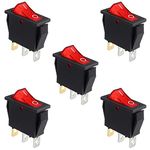 HUAREW 5Pcs Rocker Switch Red Light Illuminated, ON/Off SPST 3 Pin 3 Position Boat Rocker Toggle Switch Snap AC 250V/15A 125V/20A KCD3-101