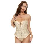 Women's Bustier Corset Lace Up Boned Overbust Bustier Lingerie Top Apricot XS