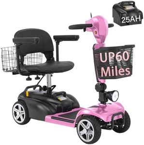 30-60 Miles Ecomobi MS02 Long Range 4 Wheels Electric Mobility Scooter for Adults/Seniors, 350W Powered Wheelchair Device w/25Ah Extended Battery, Dual Baskets/Rotating Seat, Compact Mobile for Travel