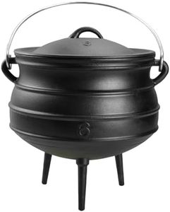 14qt Cast Iron Cauldron with Lid Heavy Duty Tripod Cookware Metal Handle Pre Seasoned South African Style Campfire Pot for Outdoor